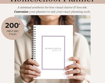 Printable Homeschool Planner PDF | Homeschool Lesson Planner | Weekly Daily Schedule | Minimalist Homeschool Organizer | Student Planner