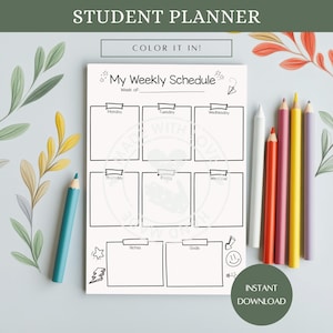 Printable Student Planner Page | Color-In Weekly Planner For Kids | Student Coloring Sheet | Monday to Friday Homeschool Schedule