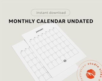 Printable minimalist monthly calendar in portrait format | undated | A3, A4 & A5 format | instant download | PDF files