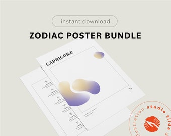 Zodiac Poster Bundle | 12 zodiac signs + overview | printable | A3, A4 & A5 format | instant download | PDF files