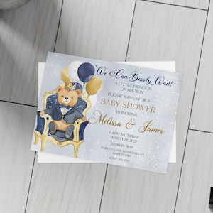 Postkarten-Bundle-Einladungen - Wir können Bären-Babyparty warten, kleiner Prinz-Thema - personalisierbar, mehrere Größen, Oberflächen, Mengen.