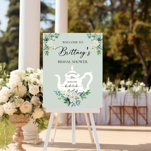 Let&#39;s have tea with the bride to be. Bridal Shower welcome sign. Canvas Bridal shower sign. Bridal shower signs on photo board.