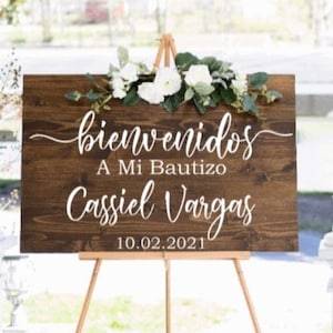 Bienvenidos a mi bautizo sign decals. Bautizo sign stickers. Vinyl for Bautizo signs.