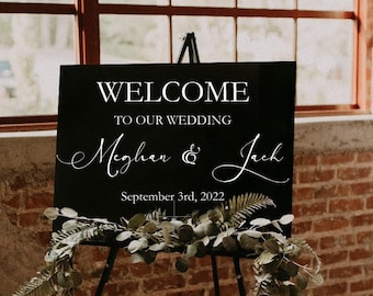 Wedding Welcome Sign Decal, Custom Names & Date, Mirror, Wood, Acrylic