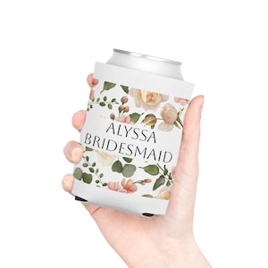 Floral Personalized Can Cooler - Baby Shower Favor, Bridal Party Gift, Birthday Party Favor, Custom Cooler, Drink Holder