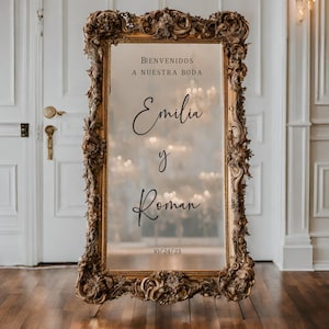Bienvenidos A Nuestra Boda sign decals. Spanish wedding sign decals. Bienvenidos a nuestra boda sign stickers. Spanish wedding mirror decals