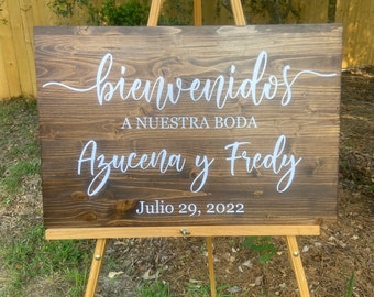 Bienvenidos A Nuestra Boda Calcomanías de letreros, decoración de bodas españolas