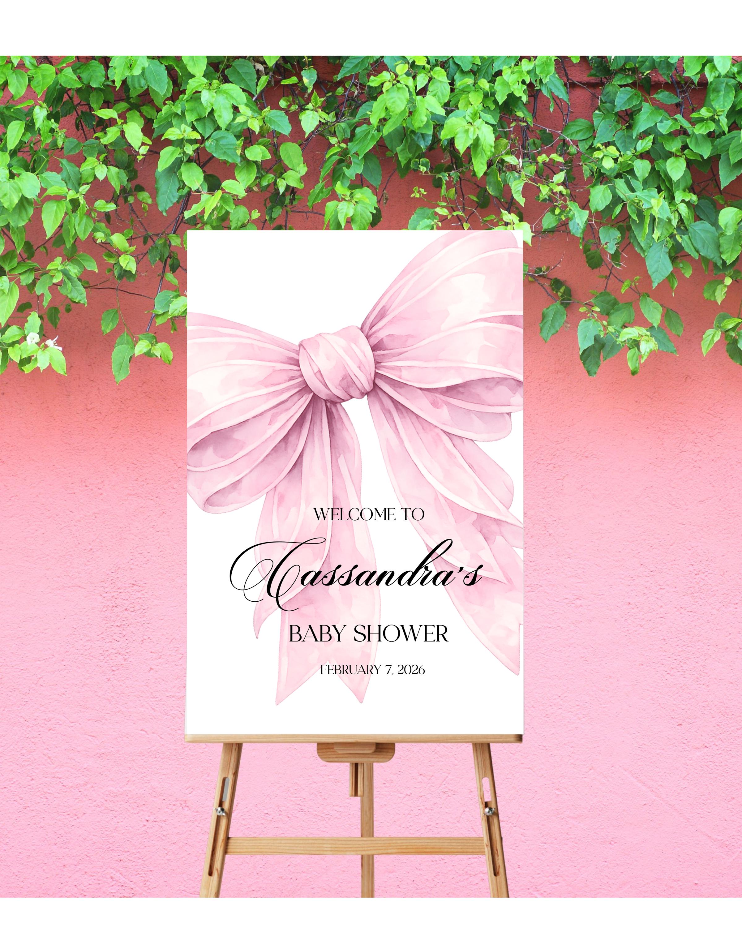 Pink Bow Baby Shower Sign for Girl. Digital Download. Multiple Sizes ...