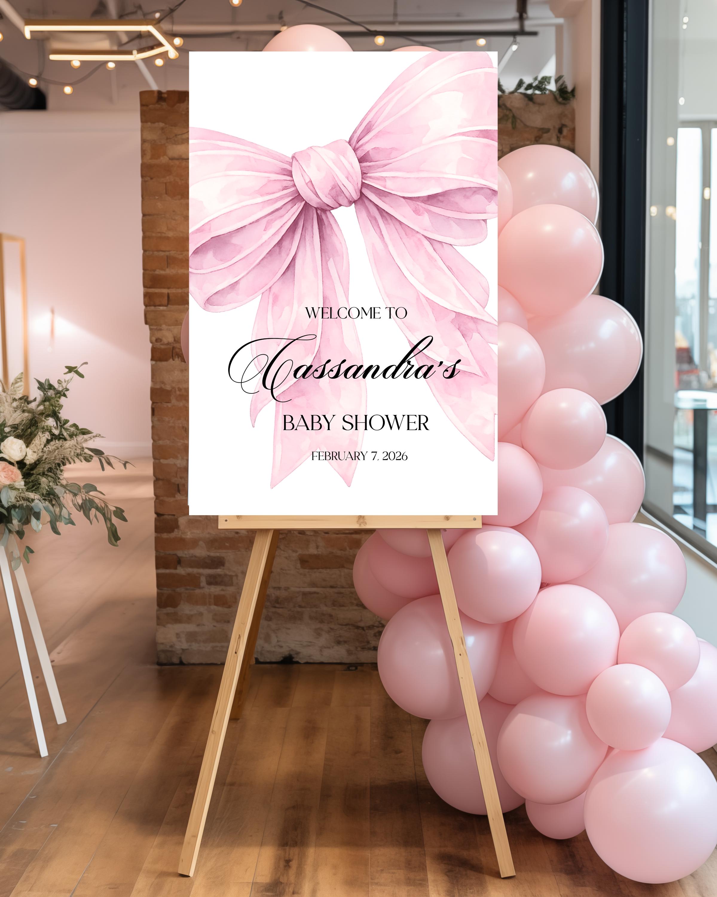 Pink Bow Baby Shower Sign for Girl. Digital Download. Multiple Sizes ...