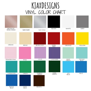 Puede incluir: Una carta de colores de vinilo con 24 colores diferentes, incluyendo oro rosa met&aacute;lico, oro satinado, plata satinada, negro, blanco, gris, crema, beige, burdeos, rojo oscuro, naranja, amarillo, rosa claro, rosa, lila, lavanda, verde menta, azul Tiffany, turquesa, verde, verde bosque, verde oscuro, azul hielo, azul, azul real, azul marino y marr&oacute;n.