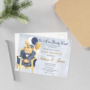 We Can BearlyWait Babyparty-Einladungen, Ein kleiner Prinz ist auf dem Weg. Baby Jungen Babypartyeinladungspostkarten.