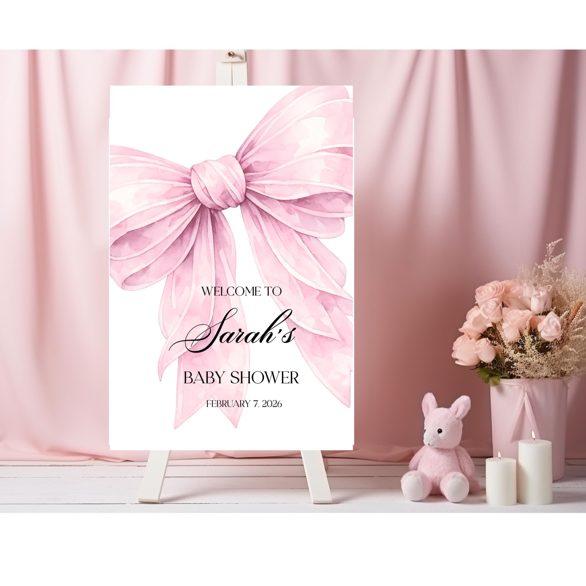 Pink Bow Baby Shower Sign for Girl. Digital Download. Multiple Sizes ...