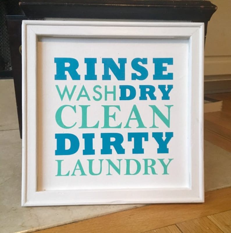 Laundry Room Subway Art Decor Sign Framed Wood Canvas Signs Wash Clean Dry Dirty Custom Colors Laundry Decor Laundry Signs