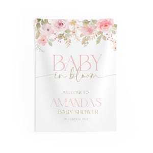Gepersonaliseerd wandtapijt Baby in Bloom, babyshower babymeisje, banner Baby in Bloom