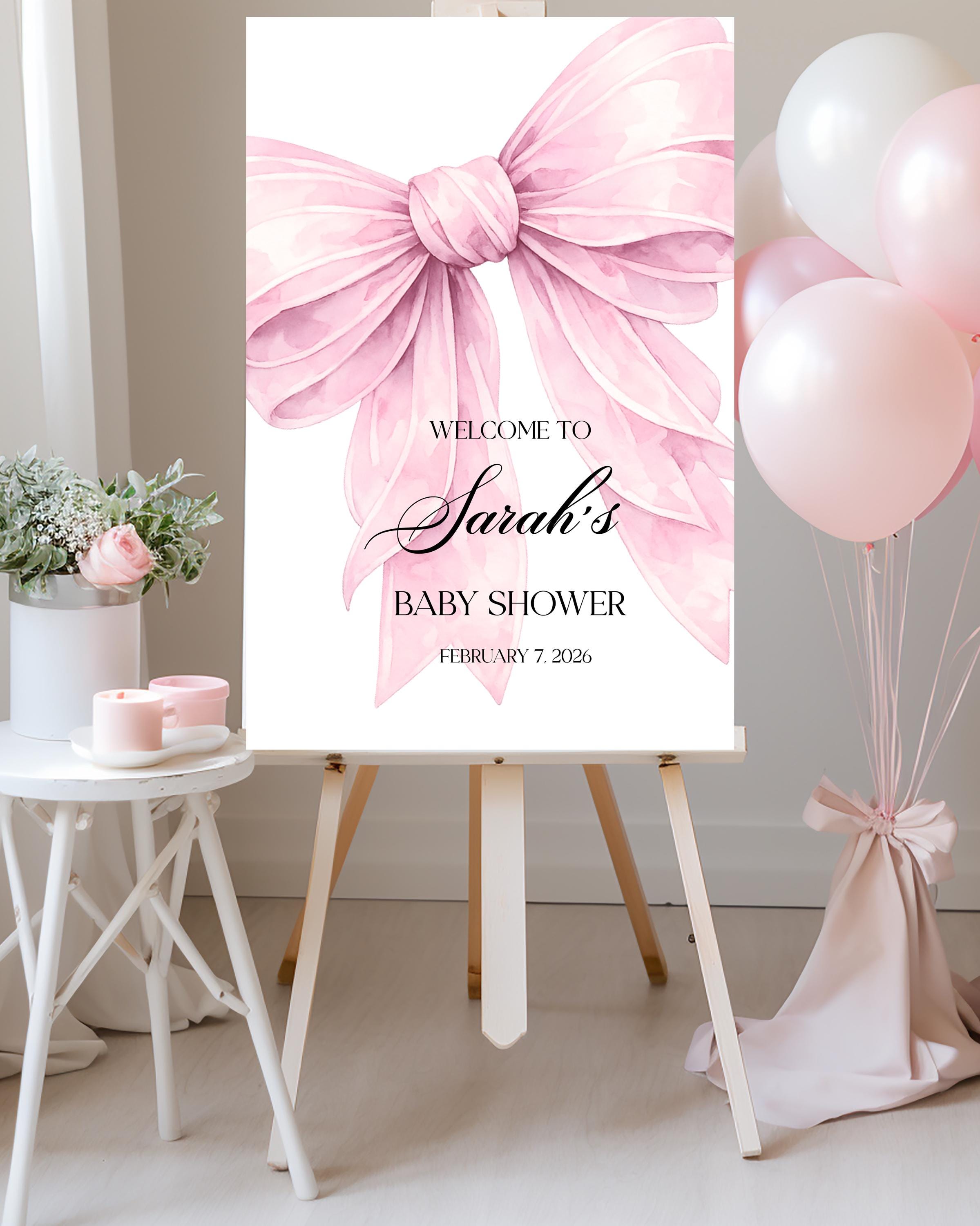 Pink Bow Baby Shower Sign for Girl. Digital Download. Multiple Sizes ...