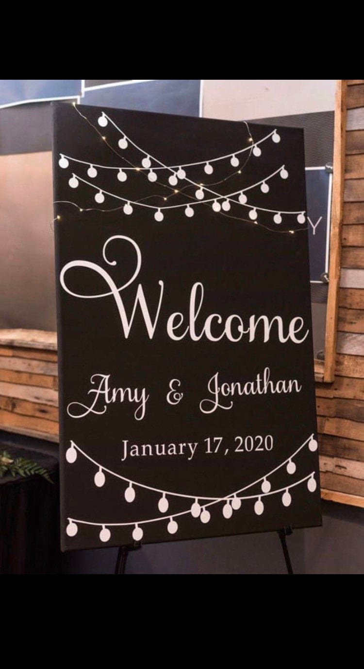 Wedding sign decal. sign with string lights design
