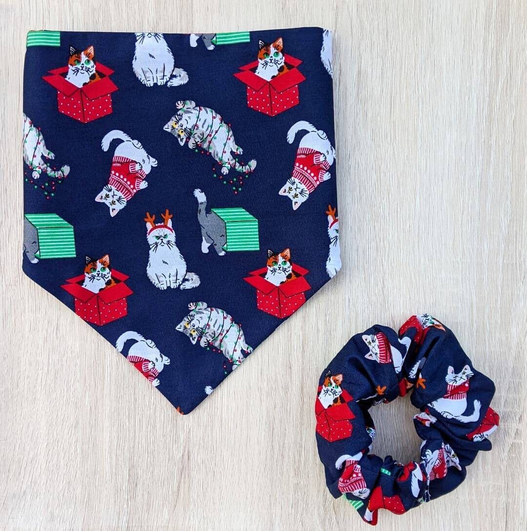 Bandana Cravate Pour Chats de Noël avec Scrunchie Assorti Pour Maman d'animal Compagnie, Moi et Mon 