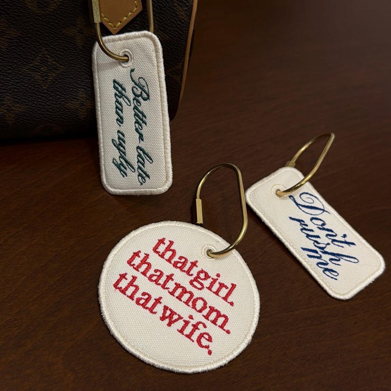 Custom Embroidered Bag Tag Keychain, Canvas Luggage Tag, Aesthetic Quote Keychain, Travel Bag Charm