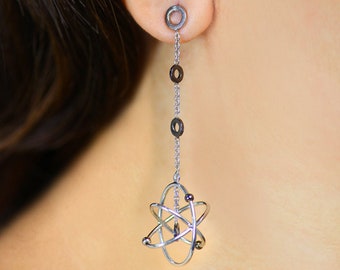 Amazing Atoms Long - 3D Atom Earrings, Unique Science Earrings, Science jewelry, science gifts, geeky & nerdy jewelry by Aliame