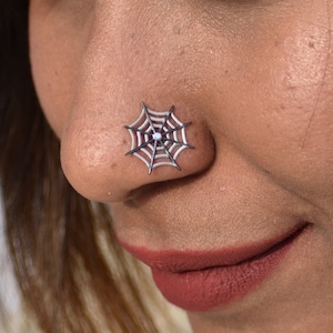 Spiderweb + Choose one - Set of 2 Nose Pins in 925 sterling silver, spiderweb silver nose stud, spooky nose pin, goth jewelry by Aliame