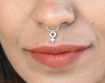 Fierce Female + Choose 1 - Set of 2 sterling silver clip on septum rings, 925 silver nose jewellery, simple silver nose jewelry, nose ring