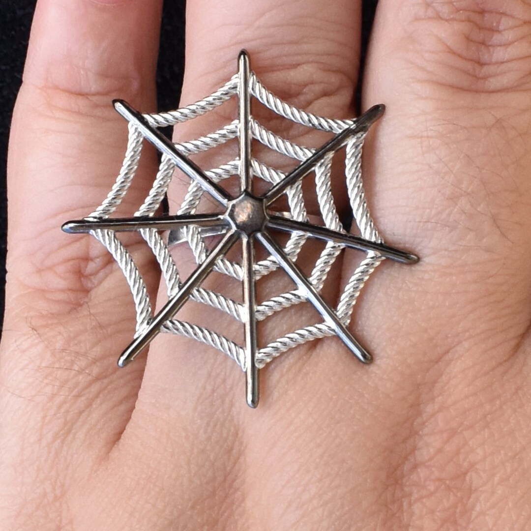 Wacky Web - 925 Sterling Silver Finger Ring, Unique Adjustable Ring for ...