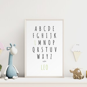 Impressão de alfabeto personalizada - Impressão de letras, impressão de berçário, presente de chá de bebê, presente personalizado, quarto de meninos, quarto de meninas, quarto de crianças