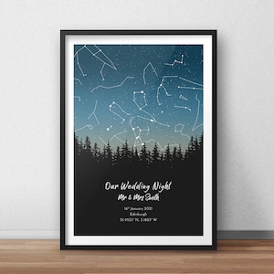 Benutzerdefinierte Sternenkarte Druck, Jubiläumsgeschenk, Nachthimmel Druck, Sternenkarte Poster, Hochzeitsgeschenk, Sternbild Druck, personalisiertes Geschenk gerahmt