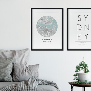 Ensemble d'impressions de Sydney, plan de la ville de Sydney, impression typographie, impression de Sydney, impression de plan de rue, impression de voyage, affiche de voyage, impression de carte