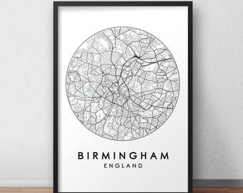 Birmingham City Map Print, Street Map Art, Birmingham Map Poster, Birmingham Map Print, City Map Wall Art, Birmingham Map, Travel Poster