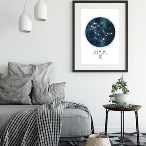 Gemini Constellation Art Print, Star Sign Print, Horoscope Print, Zodiac Wall Art, Zodiac Print, Astrology Wall Art, Bedroom Wall Art image 3