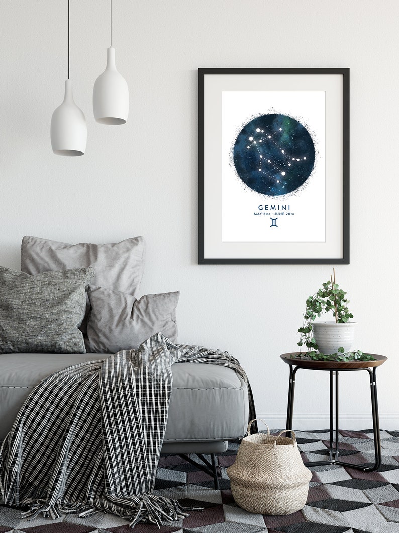 Gemini Constellation Art Print, Star Sign Print, Horoscope Print, Zodiac Wall Art, Zodiac Print, Astrology Wall Art, Bedroom Wall Art image 3