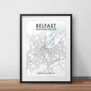 Impresión del mapa de la ciudad de Belfast, arte del mapa de calles, cartel del mapa de Belfast, impresión del mapa de Belfast, arte de la pared del mapa de la ciudad, mapa de Belfast, cartel de viaje, impresión del mapa
