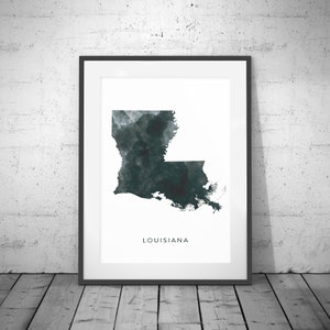 Carte de la Louisiane, impression aquarelle, état de la Louisiane, affiche de la Louisiane, impression de la Louisiane, carte de l'état, affiche de voyage, carte aquarelle