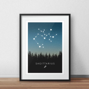 Sagittarius Constellation Art Print, Star Sign Print, Horoscope Print, Zodiac Wall Art, Zodiac Print, Astrology Wall Art, Bedroom Wall Art
