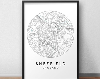 Sheffield City Map Print, Street Map Art, Sheffield  Map Poster, Sheffield Map Print, City Map Wall Art, Sheffield Map, Travel Poster
