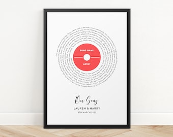 Gepersonaliseerde songteksten print vinylplaat: jubileum, huwelijk, vriendschapscadeau