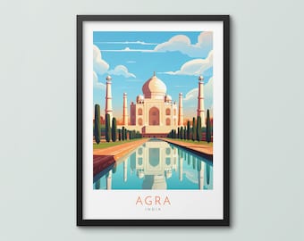 Affiche de voyage Taj Mahal Agra, impression d'art mural Affiche d'Agra, impression d'Inde, impression d'art du Taj Mahal, impression de voyage, impression de la ville d'Agra