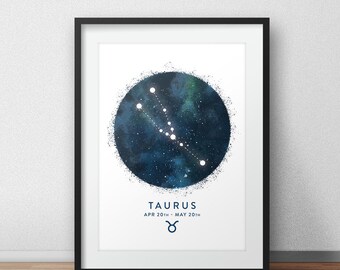 Taurus Constellation Art Print, Star Sign Print, Horoscope Print, Zodiac Wall Art, Zodiac Print, Astrology Wall Art, Bedroom Wall Art