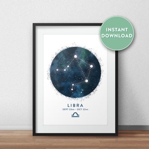 Libra Constellation Art Print, Star Sign Print, Horoscope Print, Zodiac Wall Art, Zodiac Print, Astrology Wall Art, Bedroom Wall Art