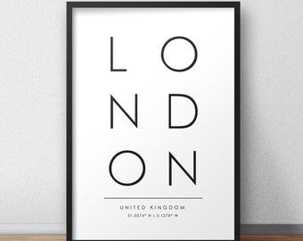 London City Print, London Poster, Typography Print, London Print, Nordic Wall Art, Scandinavian Print, Travel Print, Travel Poster