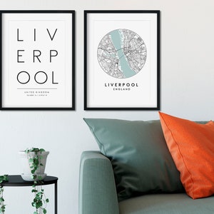 Ensemble d'impressions de Liverpool, plan de la ville de Liverpool, impression typographie, impression de Liverpool, impression de carte des rues, impression de voyage, affiche de voyage, impression de carte
