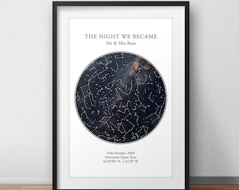 Custom Star Map Print, Anniversary Gift, Night Sky Print, Star Map Poster, Wedding Gift, Zodiac Constellation Print, Personalised Gift