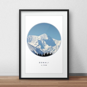 Denali, Mountain Print, Landscape Print, Denali Print, Mountain Poster, Travel Poster, Seven Summits, Mount McKinley North America