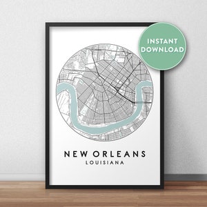 New Orleans City Map Printable, Street Map Art, New Orleans Map Print, City Map Wall Art, New Orleans Map, Travel Poster, Map Print