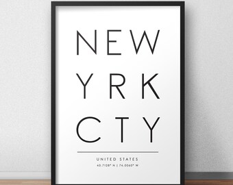 New York City Print, New York Poster, Typography Print, New York Print, Nordic Wall Art, Scandinavian Print, Travel Print, Travel Poster