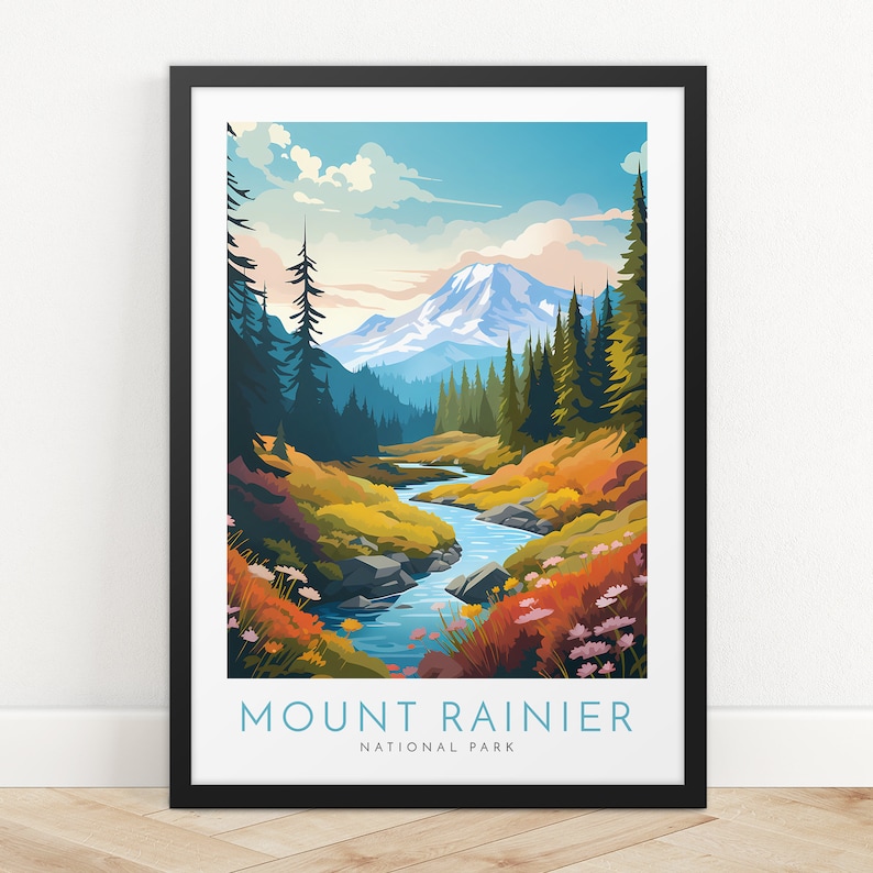 Mount Rainer Poster Mount Rainier National Park Travel Poster Wall Art Print Mount Rainier ...