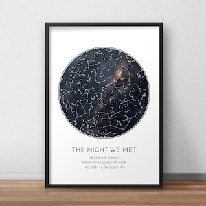 Stampa mappa stellare personalizzata incorniciata, regalo di anniversario, stampa del cielo notturno, poster della mappa stellare, regalo di nozze, stampa della costellazione, regalo personalizzato