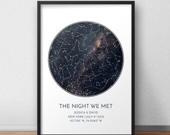 Impresión de mapa de estrellas personalizado enmarcado, regalo de aniversario, impresión de cielo nocturno, cartel de mapa de estrellas, regalo de boda, impresión de constelación, regalo personalizado