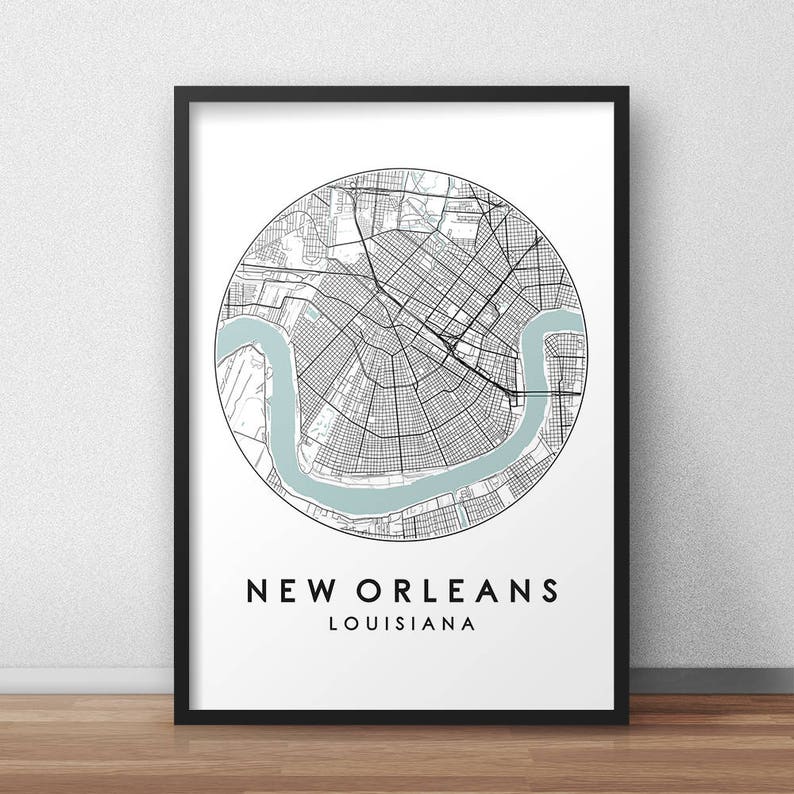 New Orleans City Map Print Street Map Art New Orleans Map Etsy